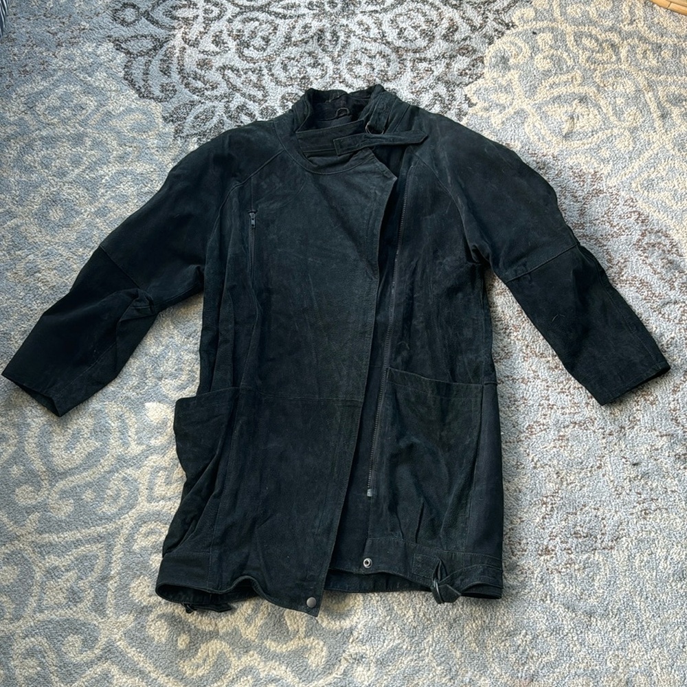 Micki! Vintage Suede Leather Diagonal Zip Jacket Black Large